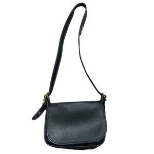Vintage Coach Legacy Classic Black Leather Saddle Flap Crossbody Bag